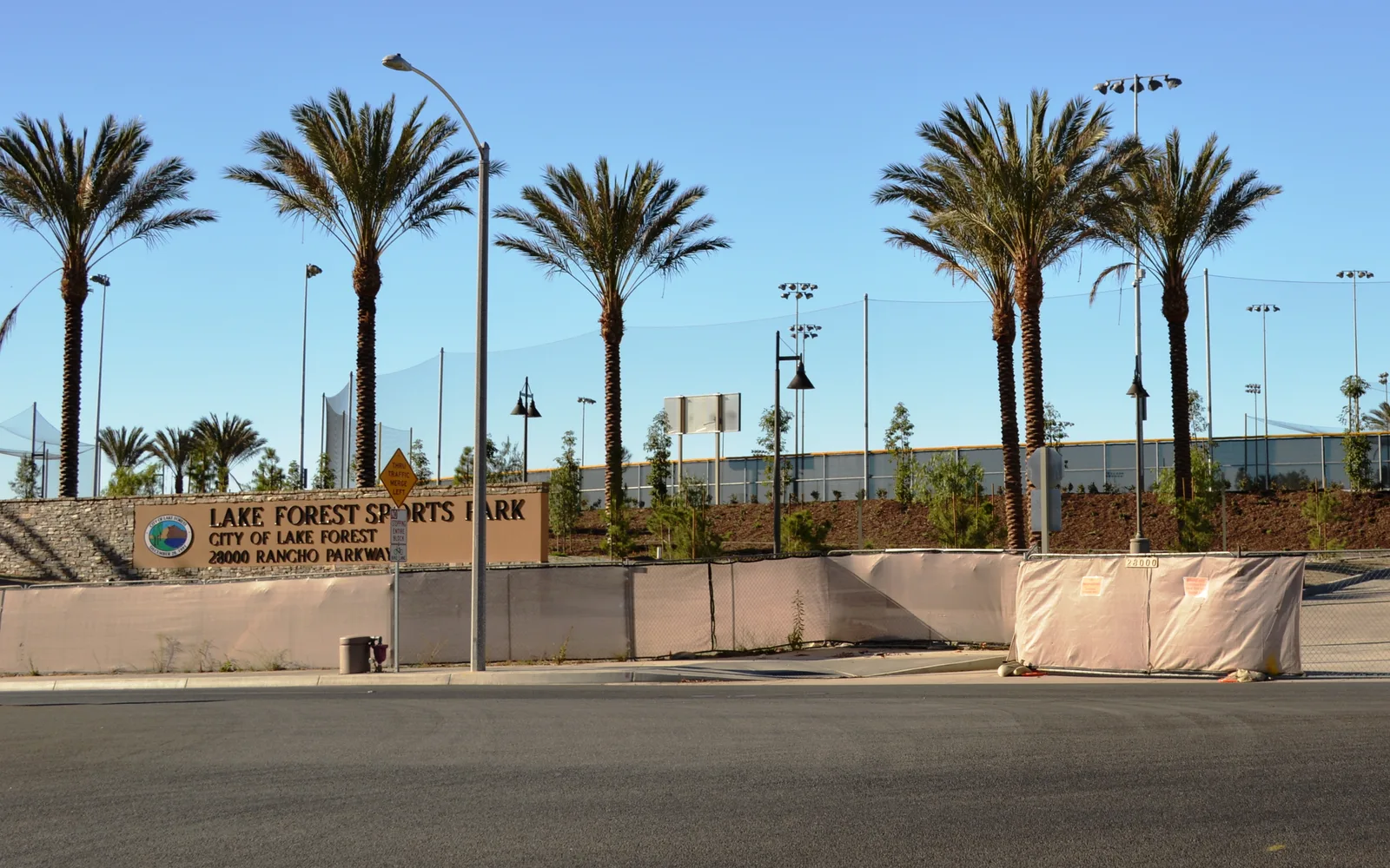 Lake Forest Sports Park entrance photographed near construction completion in October 2014; historical local recreation context for Lake Forest families.